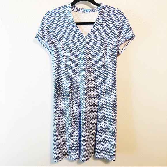 J McLaughlin blue white polo style dress spandex M